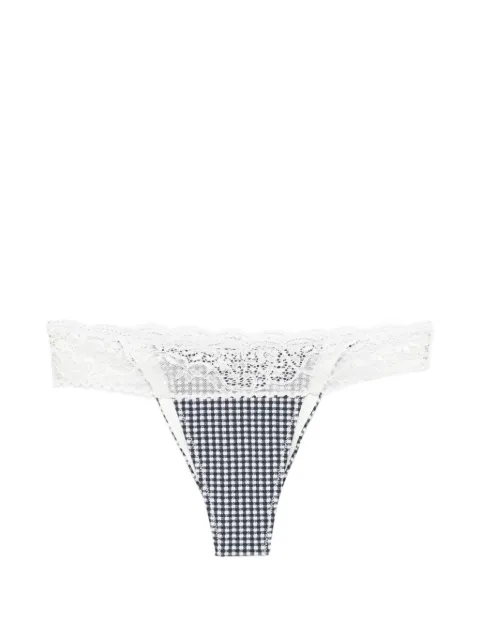 Frankies Bikinis Lea gingham lace-trim bikini bottoms