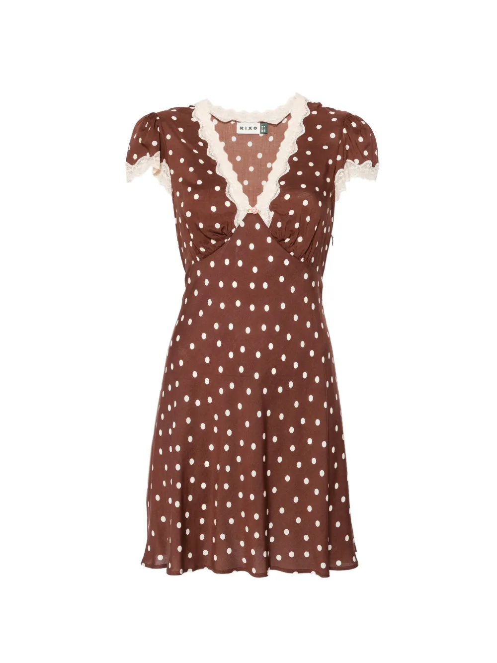 Rixo Cely lace-trim polka-dot mini dress - Marrone