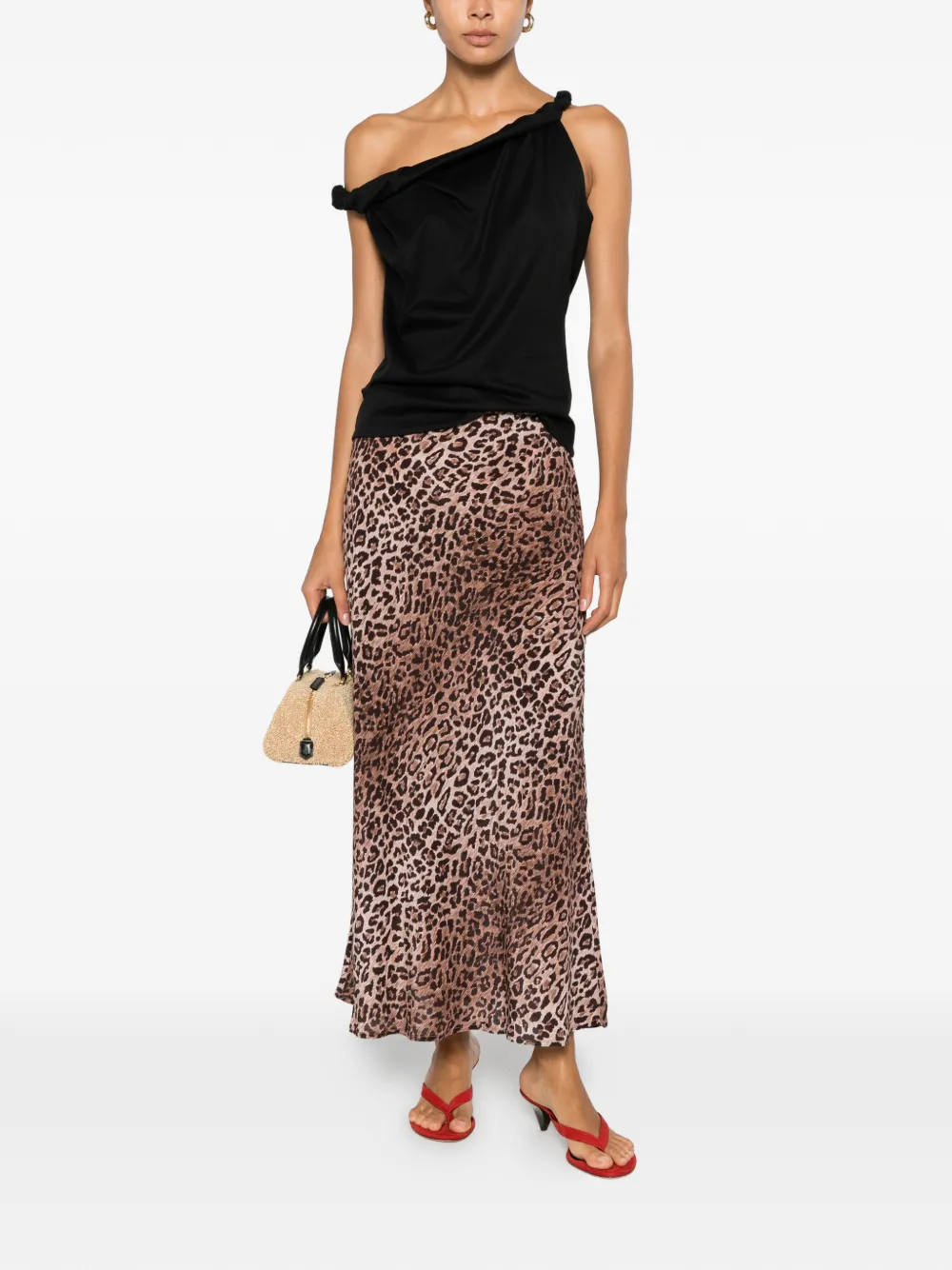 Rixo Kelly Leopard-print Maxi Skirt in Red, view 2