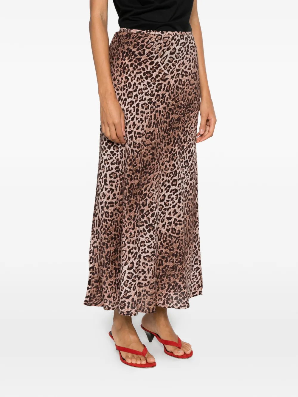 Rixo Kelly Leopard-print Maxi Skirt in Red, view 3