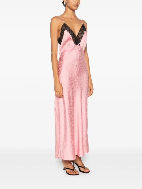 rixo pink dress Rixo Alberta Jacquard Maxi Dress With Lace Trim