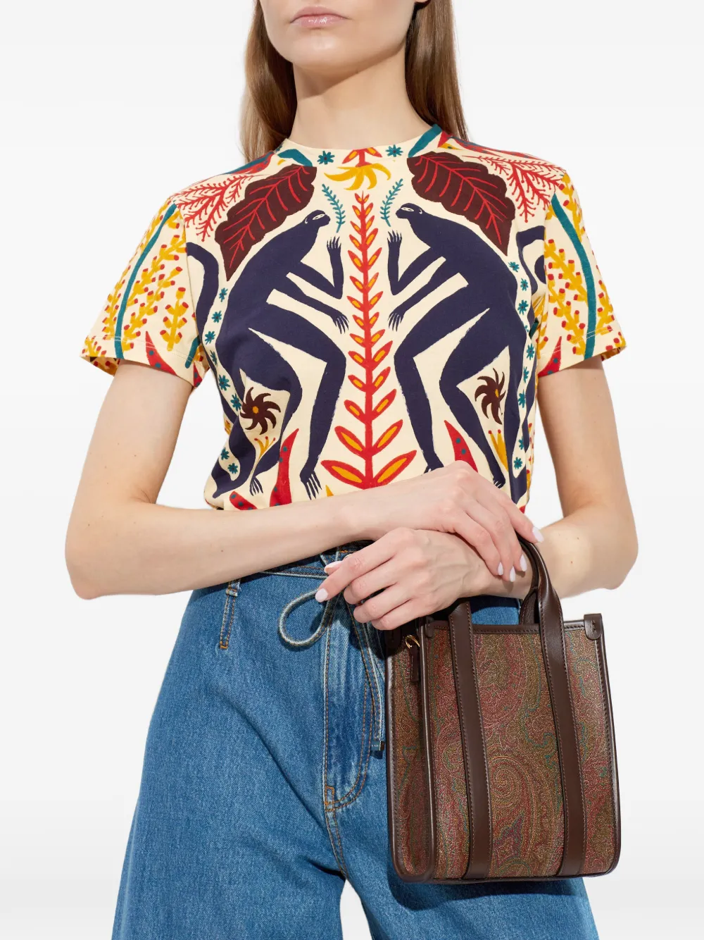 ETRO Shopper met paisley-print en leren afwerking Bruin