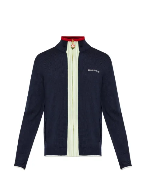 Casablanca logo-embroidered zip-up cardigan