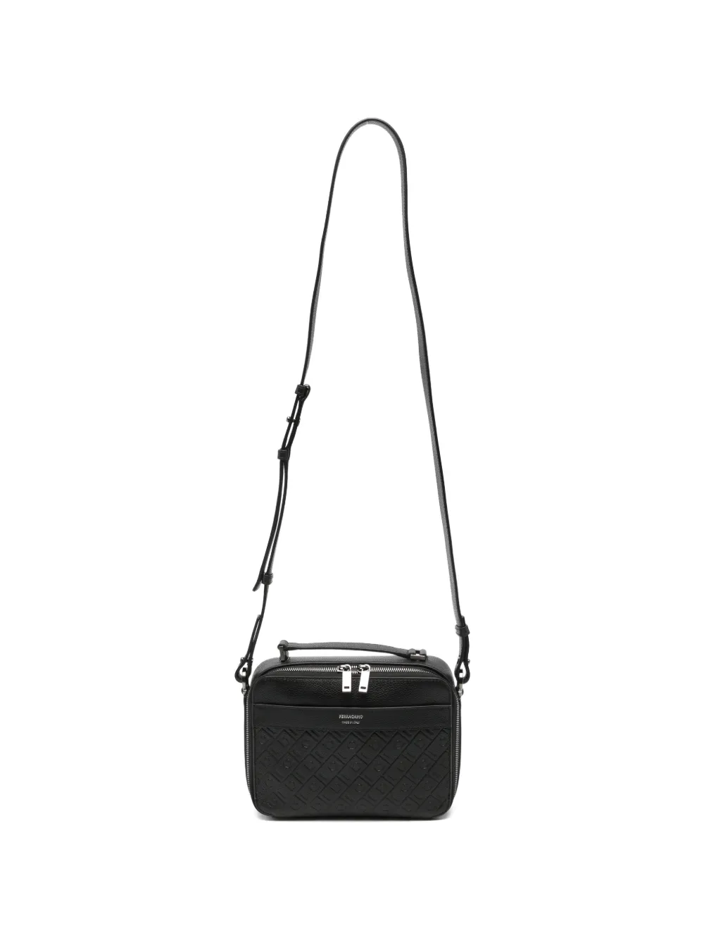Ferragamo Gancini-embossed leather messenger bag - Nero