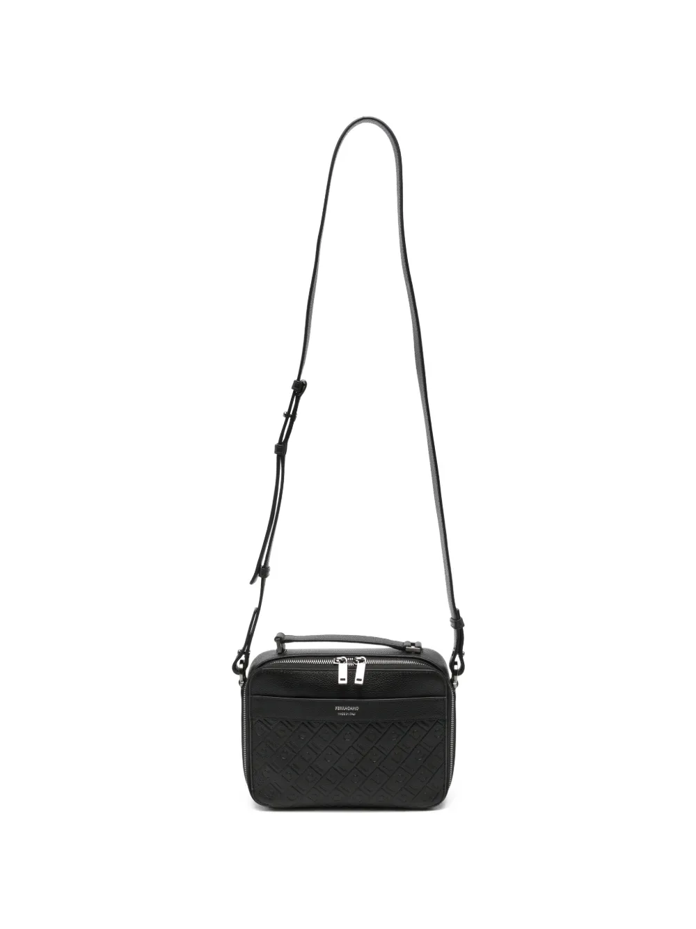 Ferragamo Gancini-embossed leather messenger bag - Nero