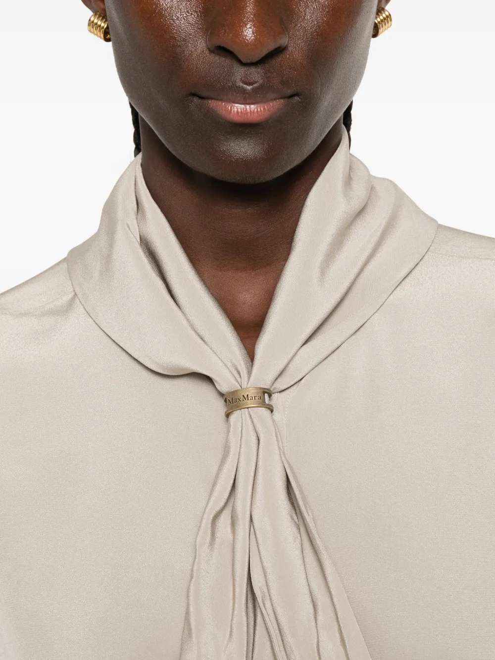 Max Mara Dry zijden blouse met strikdetail Beige
