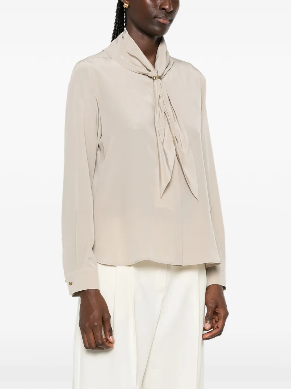 Max Mara Dry zijden blouse met strikdetail Beige
