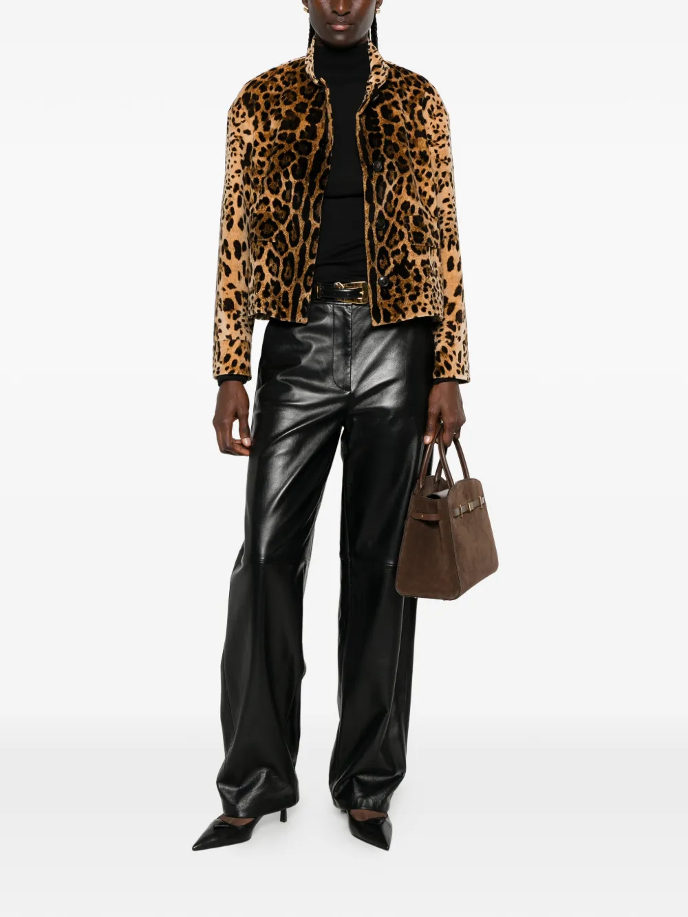 Max Mara Legno leren broek met wijde pijpen Zwart