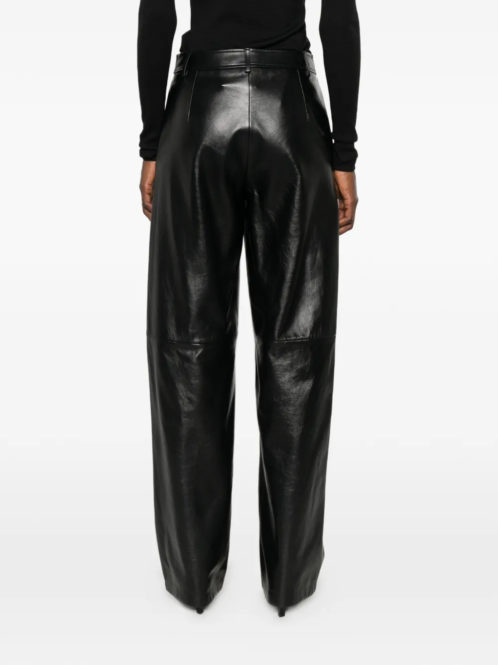 Max Mara Legno leren broek met wijde pijpen Zwart