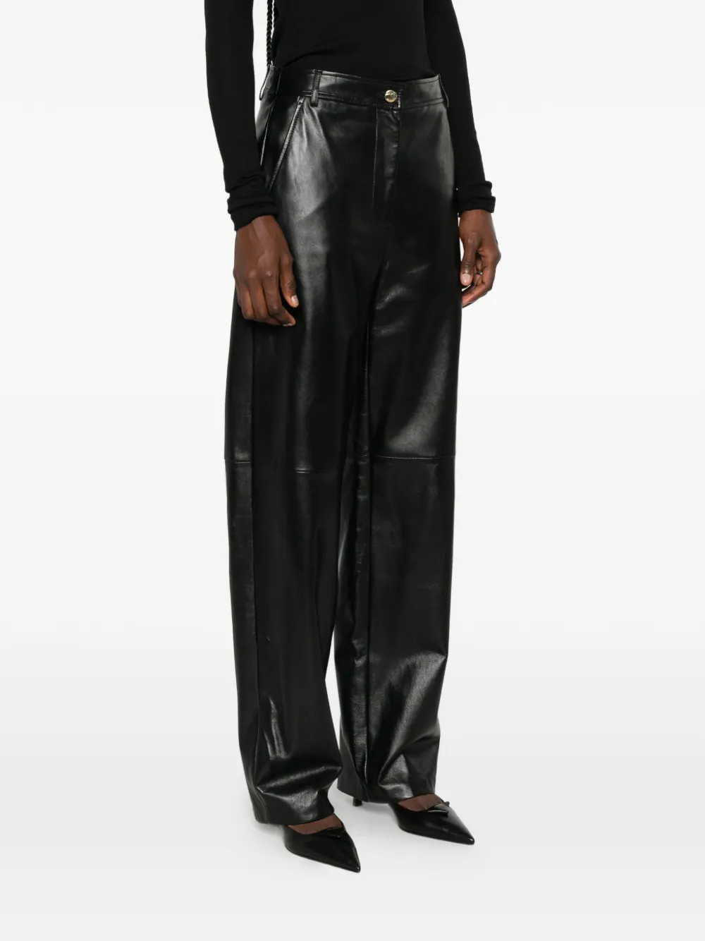 Max Mara Legno leren broek met wijde pijpen Zwart