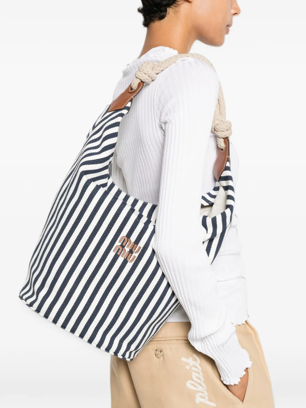 Miu Schoudertas met geborduurd logo Blauw