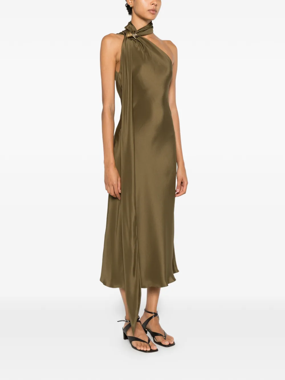 Max Mara Evasto asymmetrische zijden midi-jurk met hardware Groen