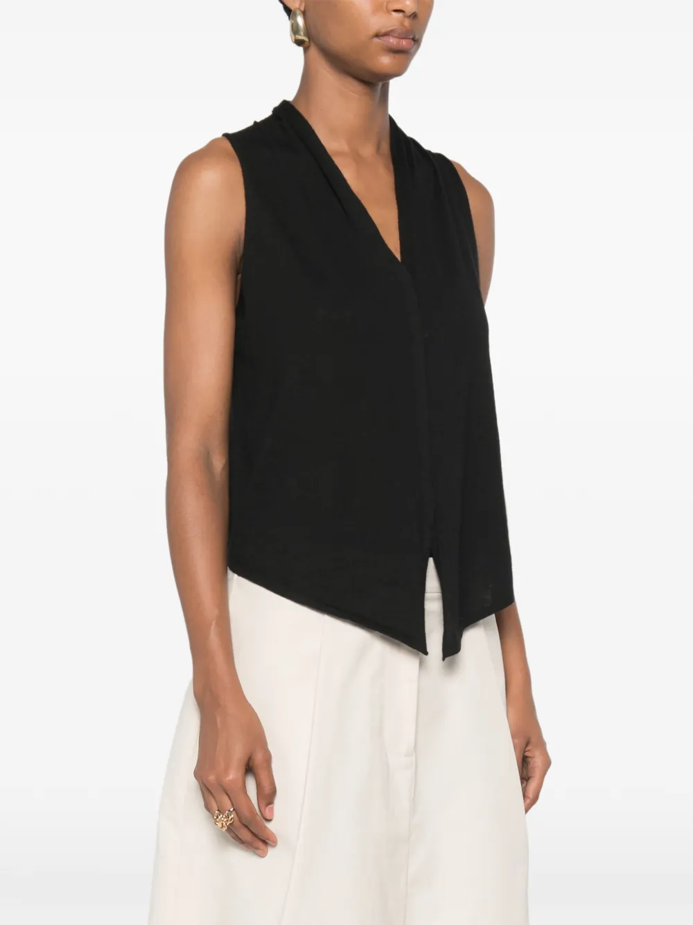 Lisa Yang Top met paisley-print en V-hals Zwart