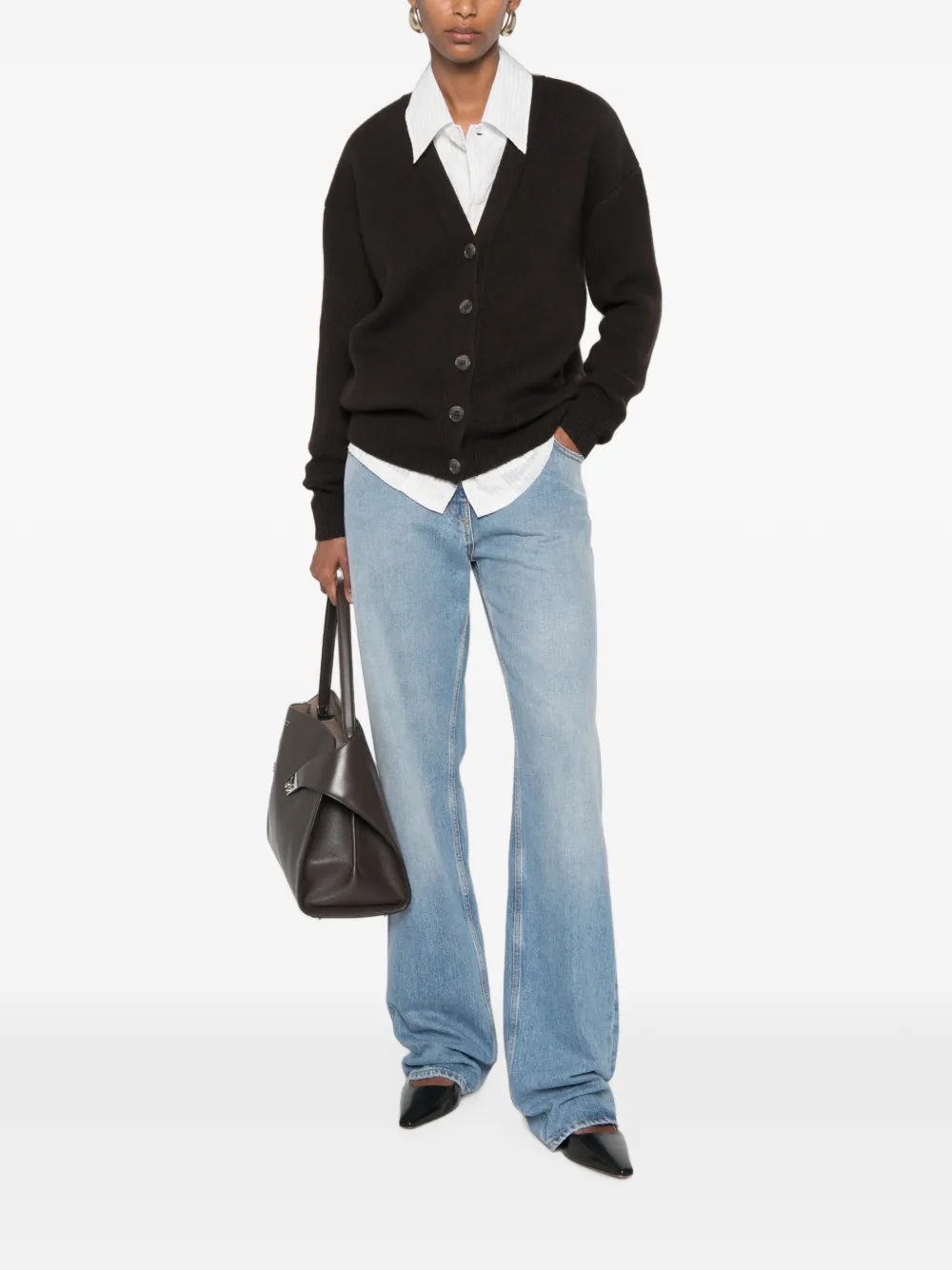Lisa Yang Amery button-down vest met V-hals Bruin