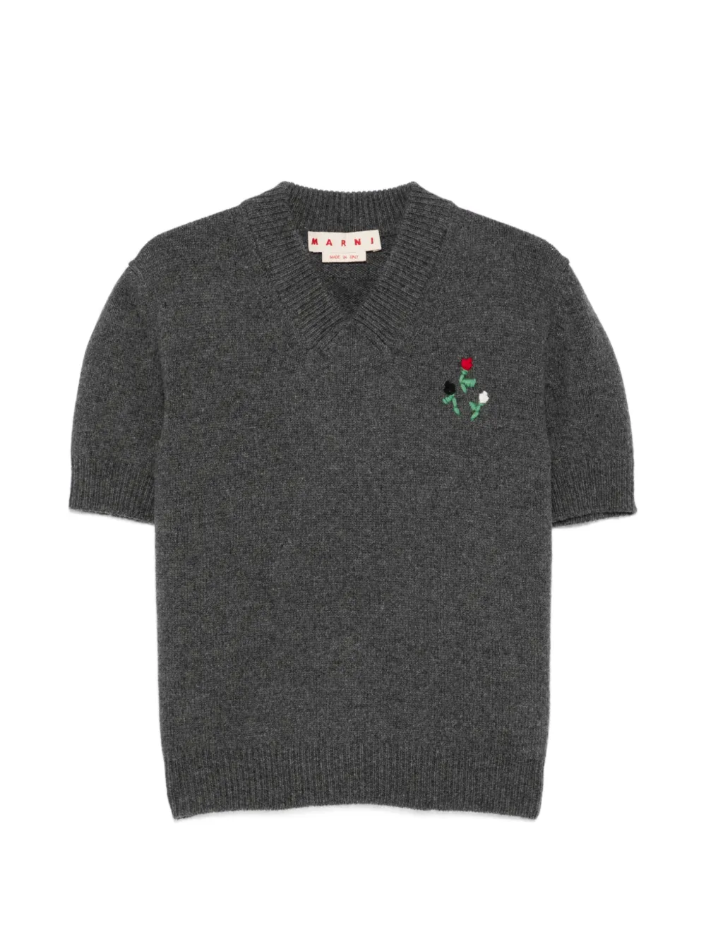 Marni floral-embroidered V-neck sweater - Grigio