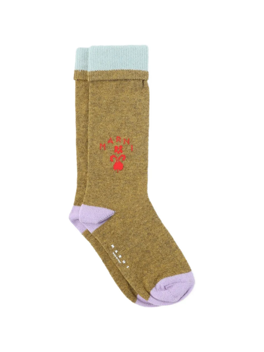 Marni Logo-embroidered Ribbed-trim Socks In Green