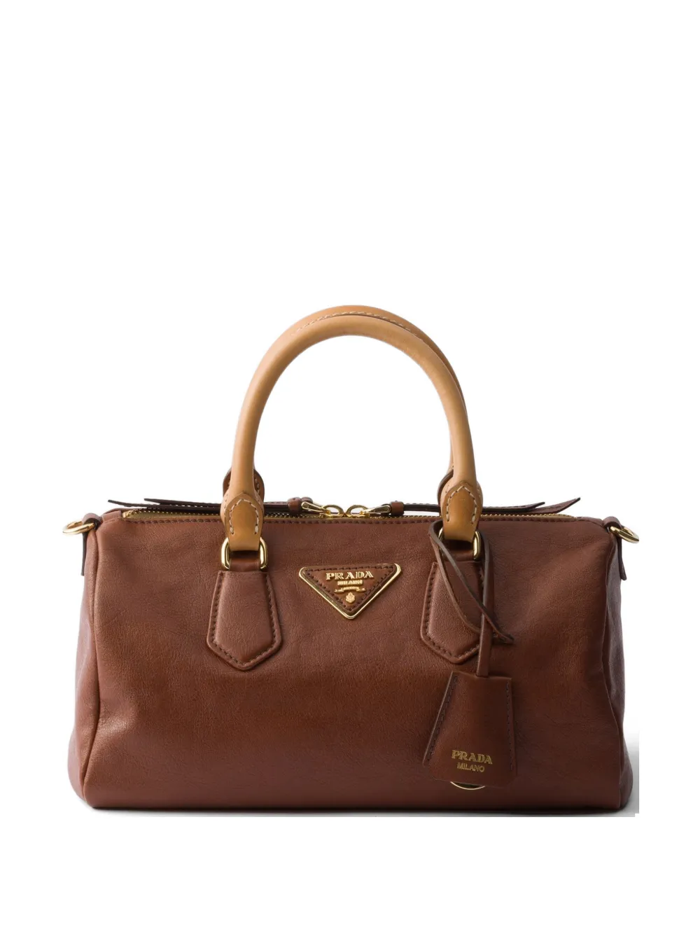 Prada small leather top-handle bag - Braun