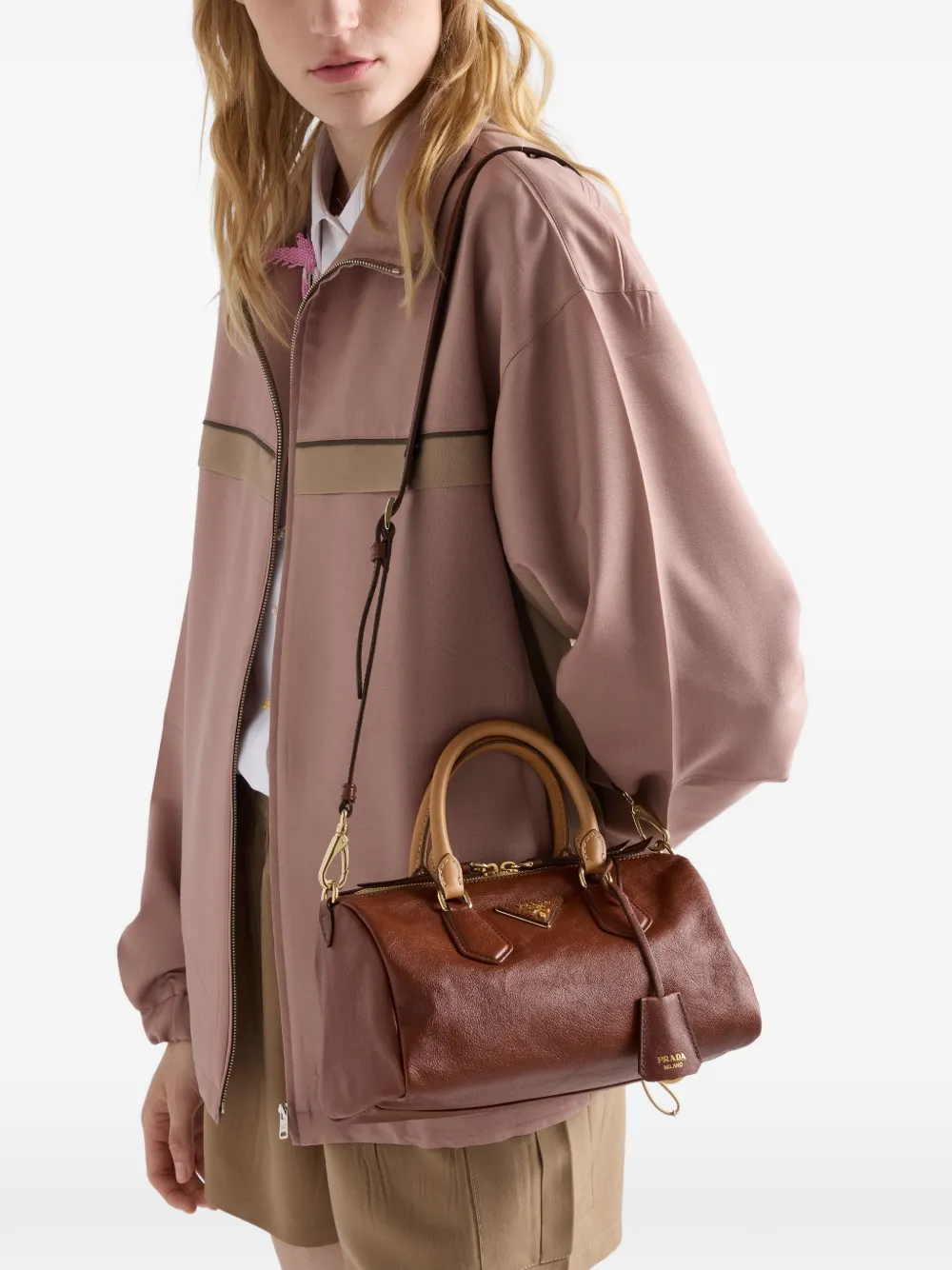 Prada kleine leren tas met handvat Bruin