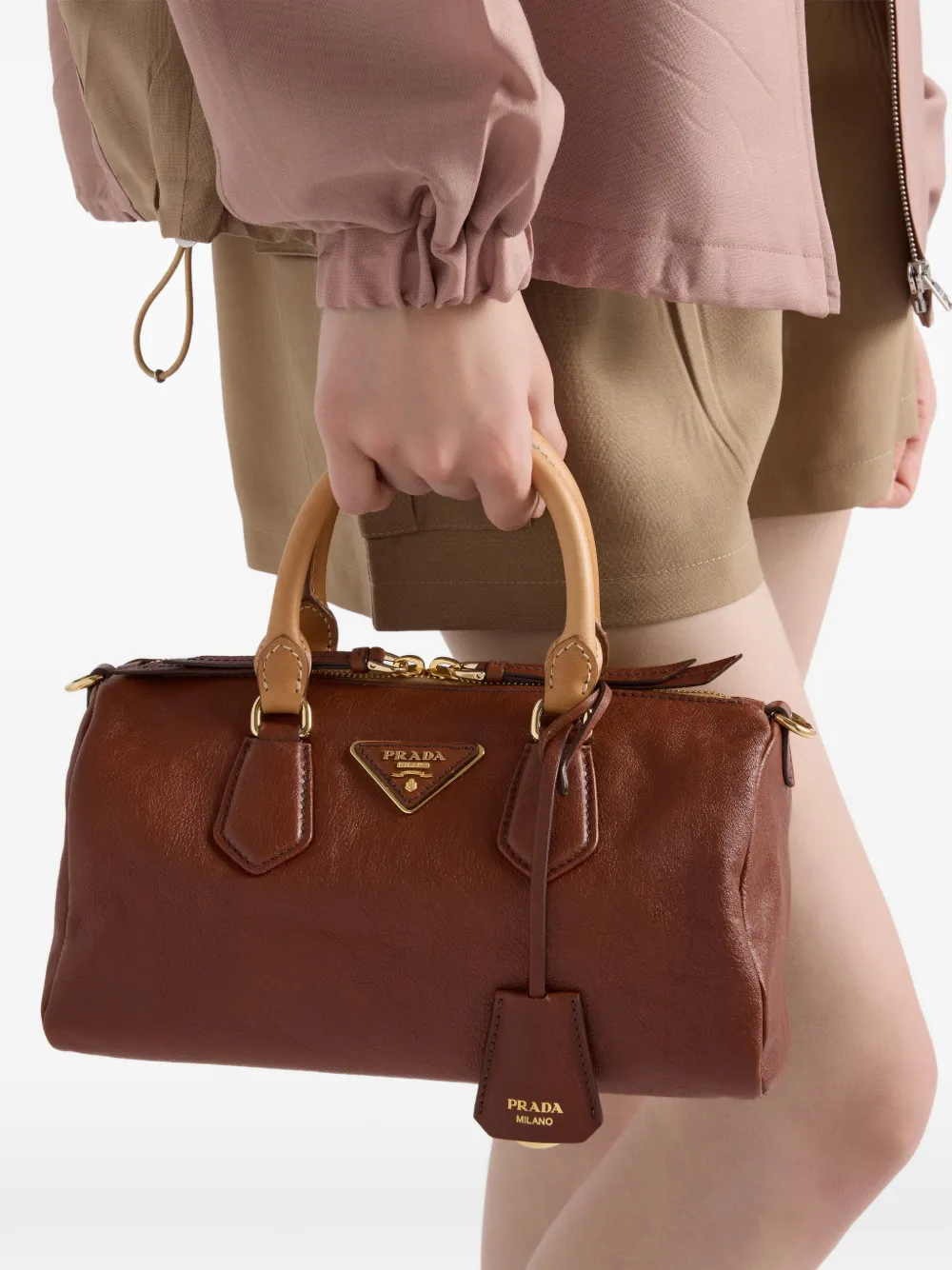 Prada kleine leren tas met handvat Bruin