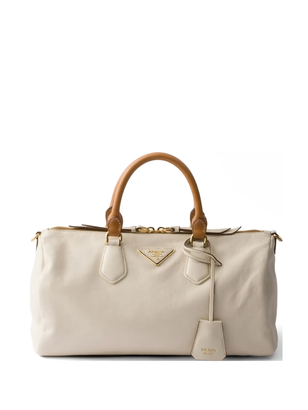 Prada large leather top-handle bag - Nude