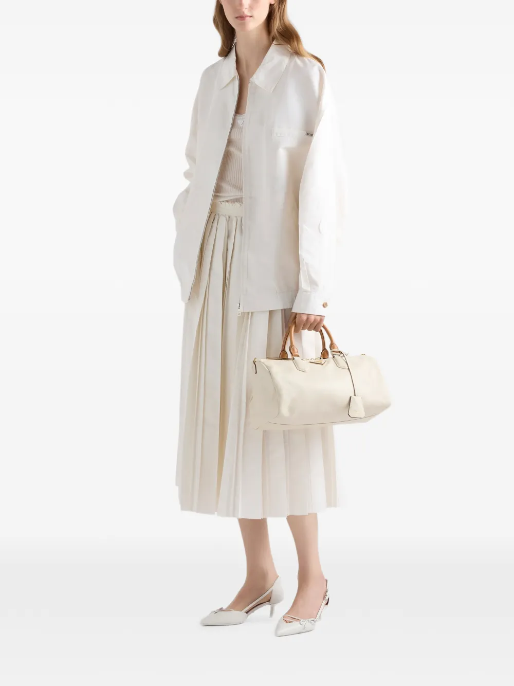 Prada Grote leren shopper met handvat Beige
