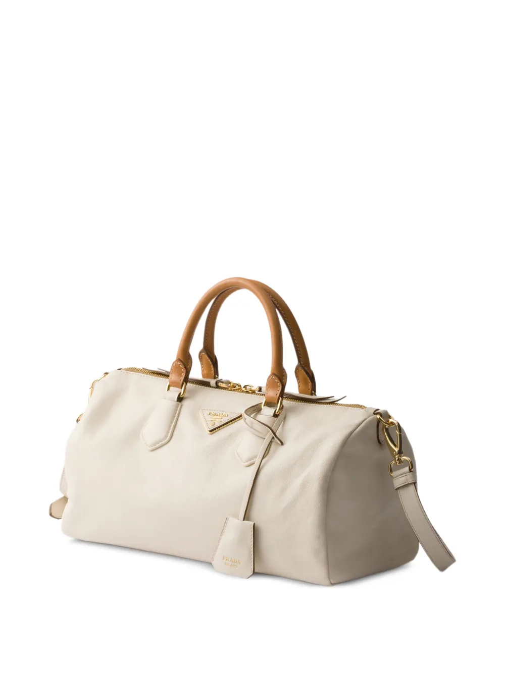 Prada Grote leren shopper met handvat Beige