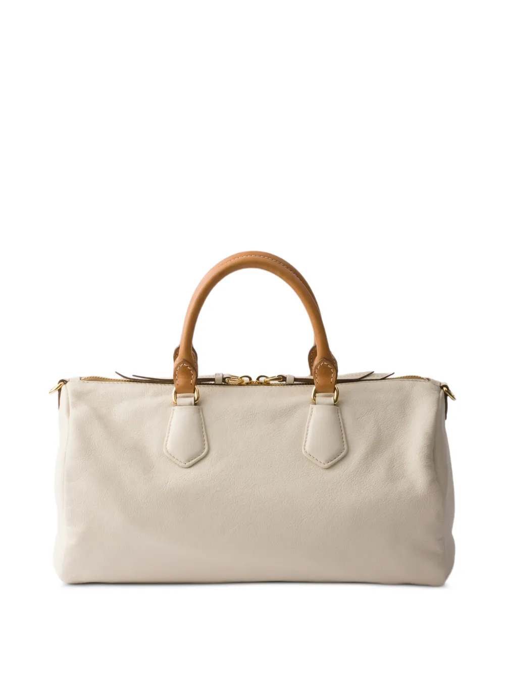 Prada Grote leren shopper met handvat Beige