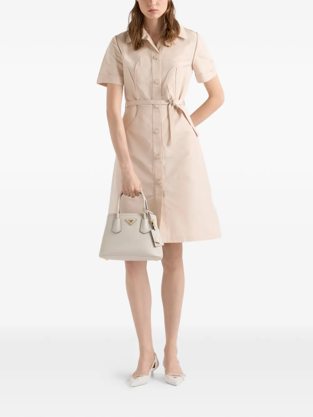 Prada Kleine Double Saffiano leren tas Beige