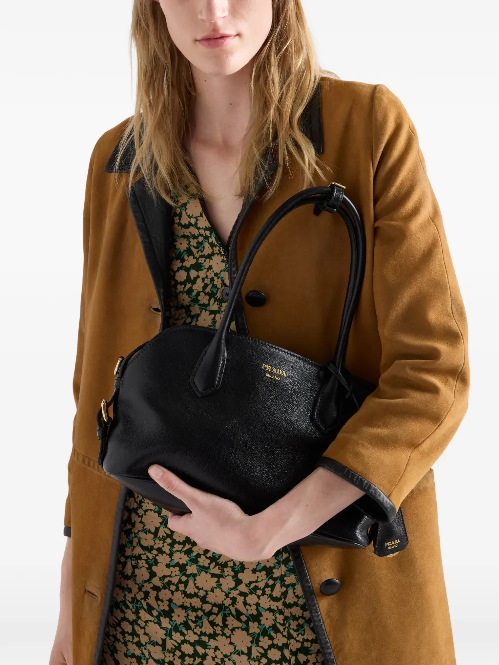 Prada Medium Signet leren shopper Zwart