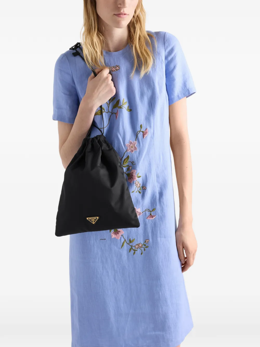 Prada Re-Nylon buidel met trekkoord Zwart