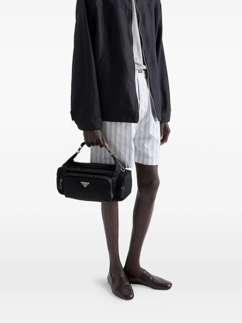 Prada Re-Nylon en Saffiano-leren schoudertas Zwart