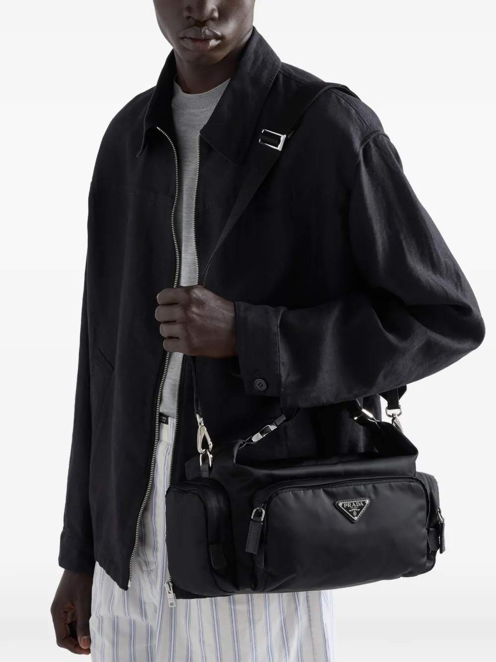 Prada Re-Nylon en Saffiano-leren schoudertas Zwart