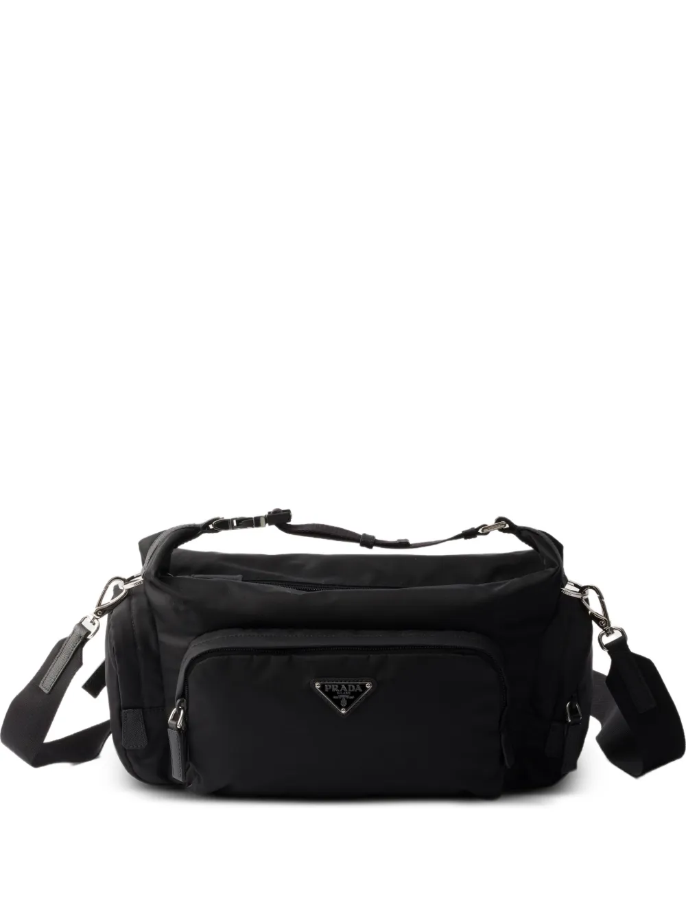 Prada Borsa a spalla in Re-Nylon e pelle Saffiano - Nero