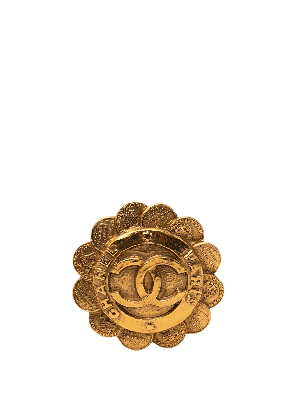 CHANEL Pre-Owned 1980-1990 CC Gold Plated Flower Coin Brooch costume brooch - Oro