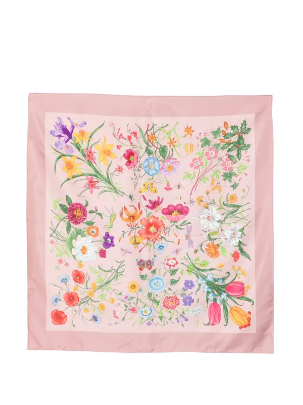 Gucci Flora-print Silk Scarf in Pink