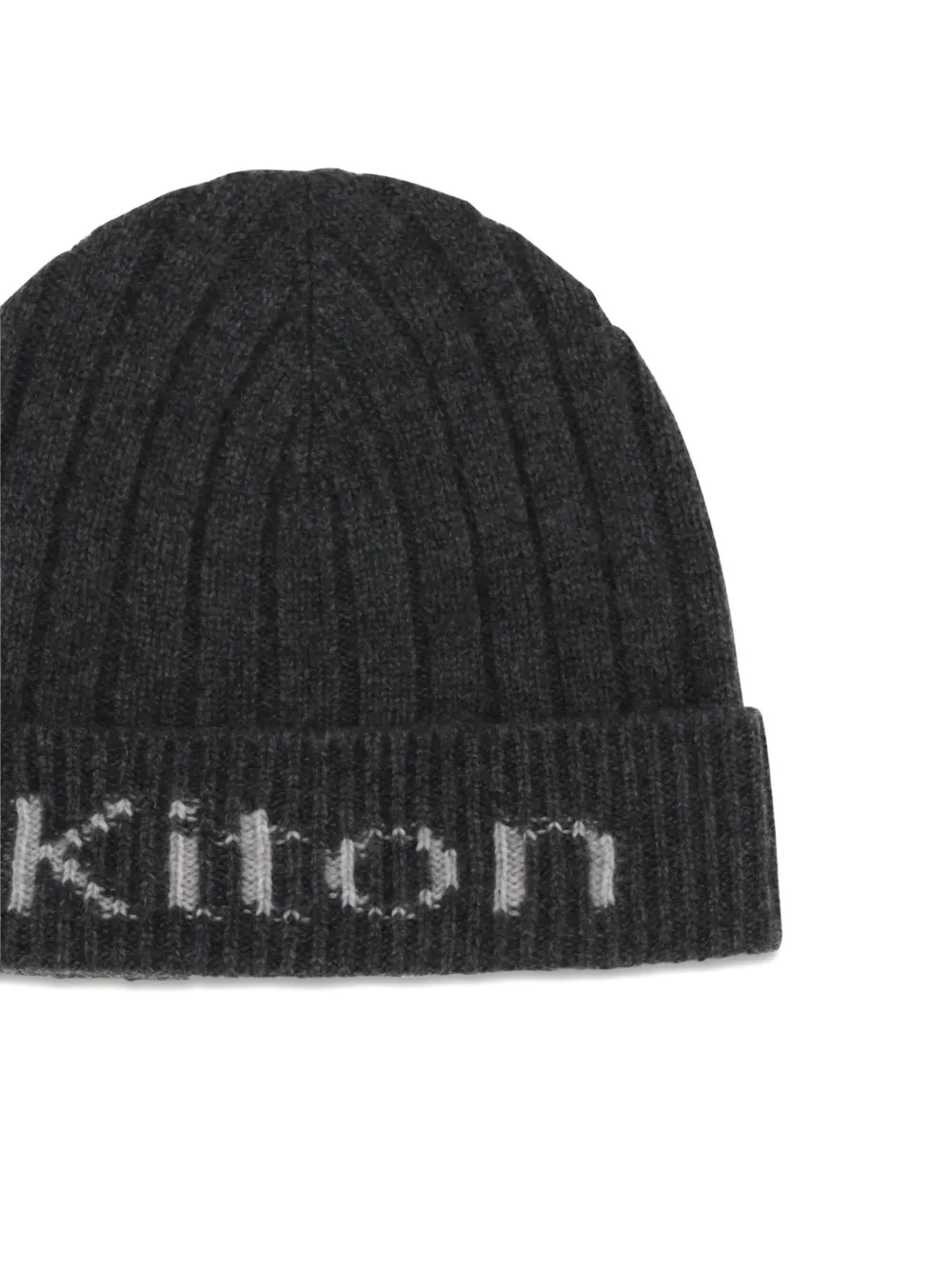 Kiton Ribgebreide hoed met logo intarsia Grijs