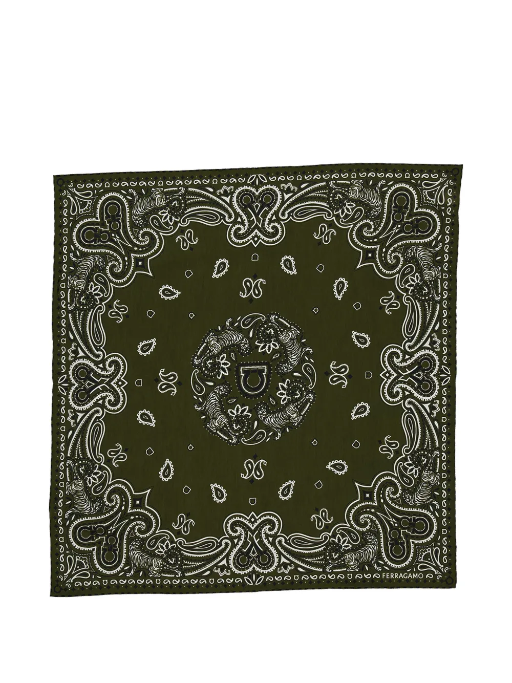 Ferragamo paisley tiger-print scarf - Verde