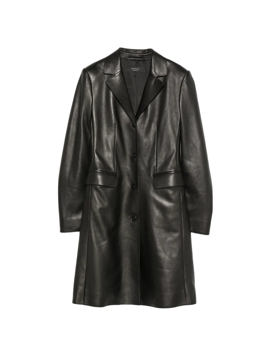 Gucci leather single-breasted coat - Black