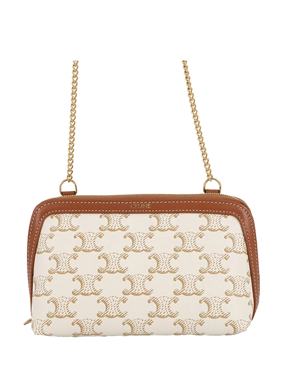 Celine Pre-Owned 2018-2026 Triomphe Coated Canvas Clutch On Chain crossbody bag - Bianco