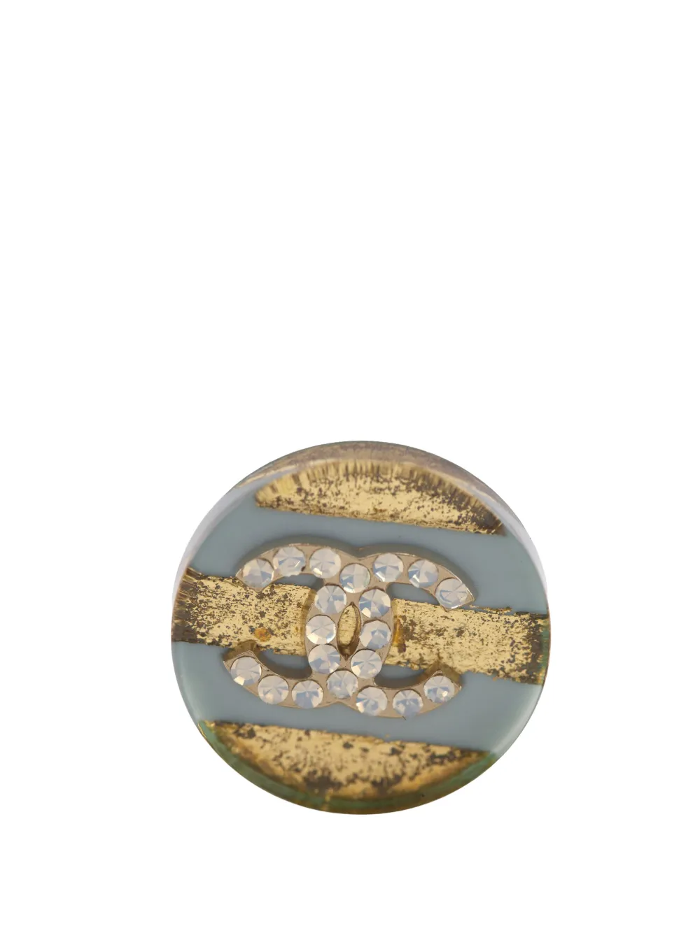  Chanel Pre-owned Pendientes De Resina A Rayas Con Logo Cc Bañados En Oro Con Apliques De Strass 2013 - Dorado 