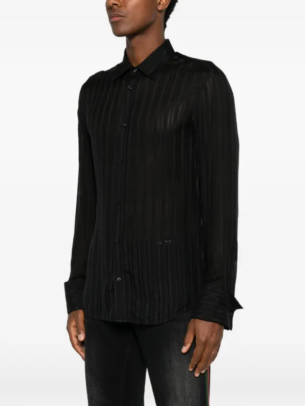Gucci vertical-stripe semi-sheer Shirt | Black | FARFETCH