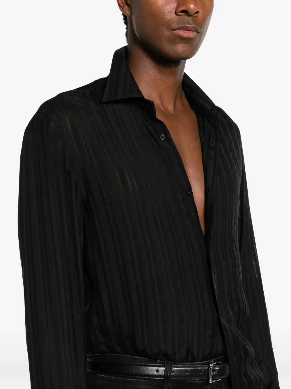 Gucci vertical-stripe semi-sheer Shirt | Black | FARFETCH