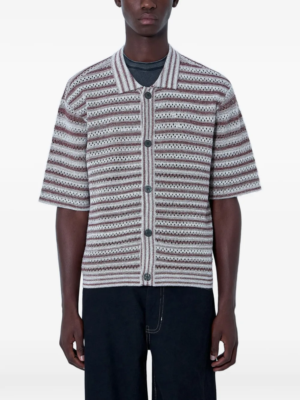 ACHM striped-knit short-sleeve shirt - Grigio