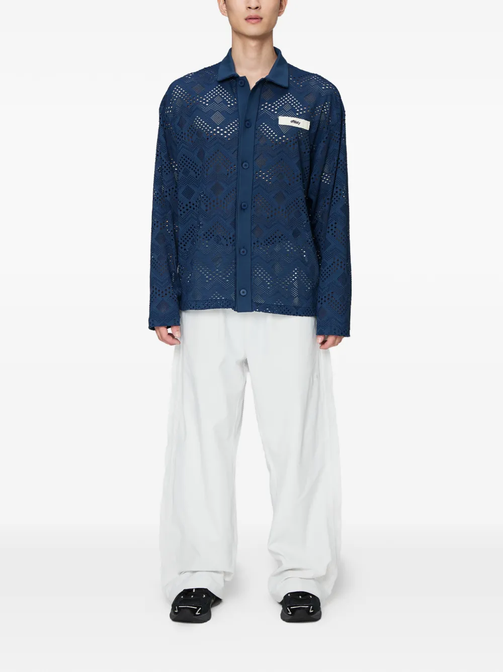 Off Duty Nauru overhemd met geometrische perforatie en logopatch Blauw