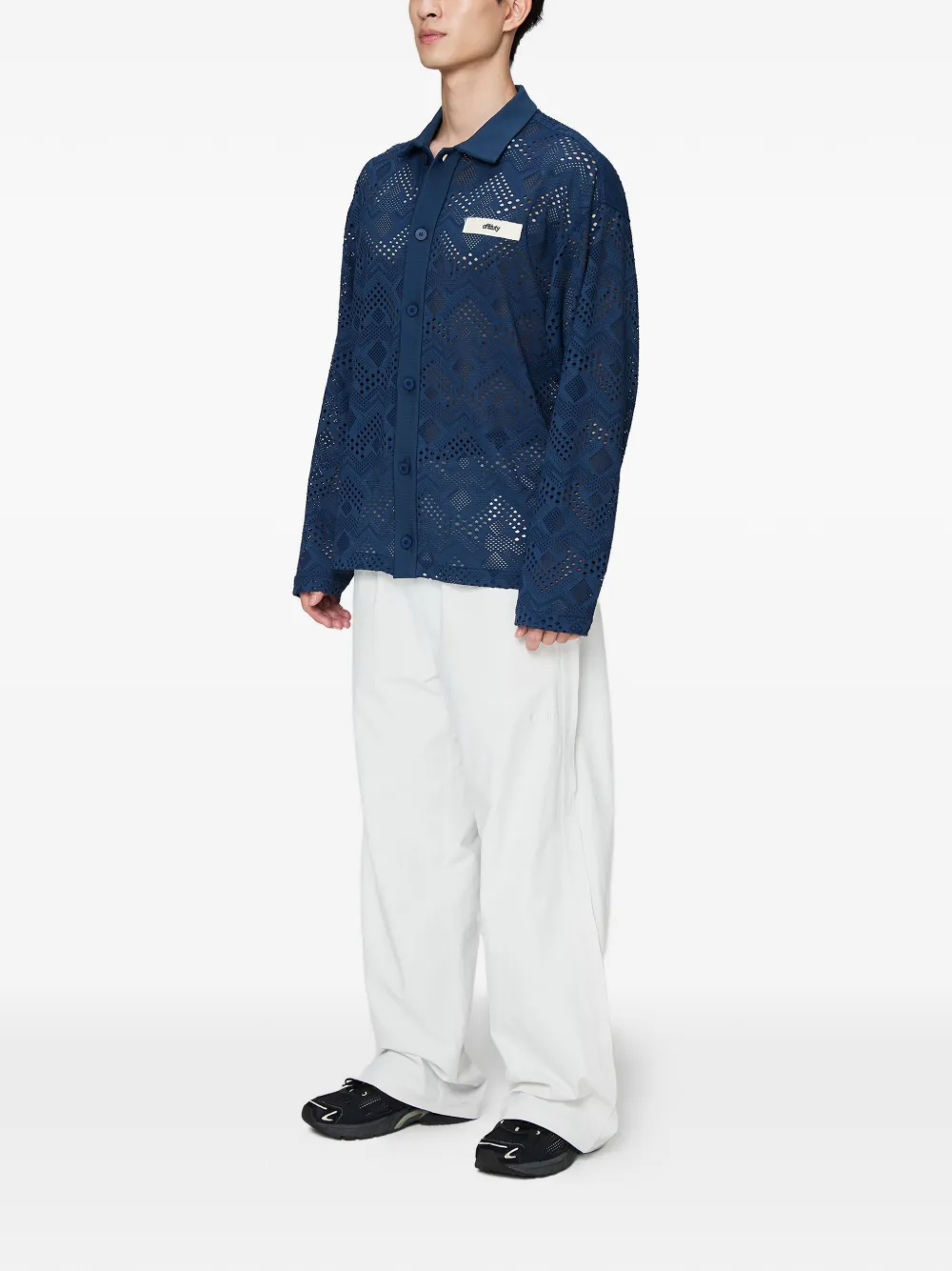 Off Duty Nauru overhemd met geometrische perforatie en logopatch Blauw