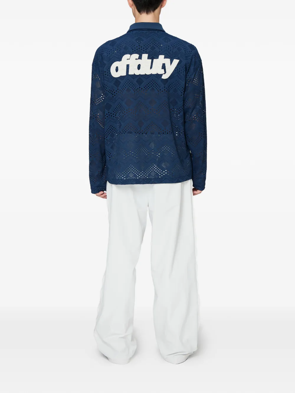 Off Duty Nauru overhemd met geometrische perforatie en logopatch Blauw
