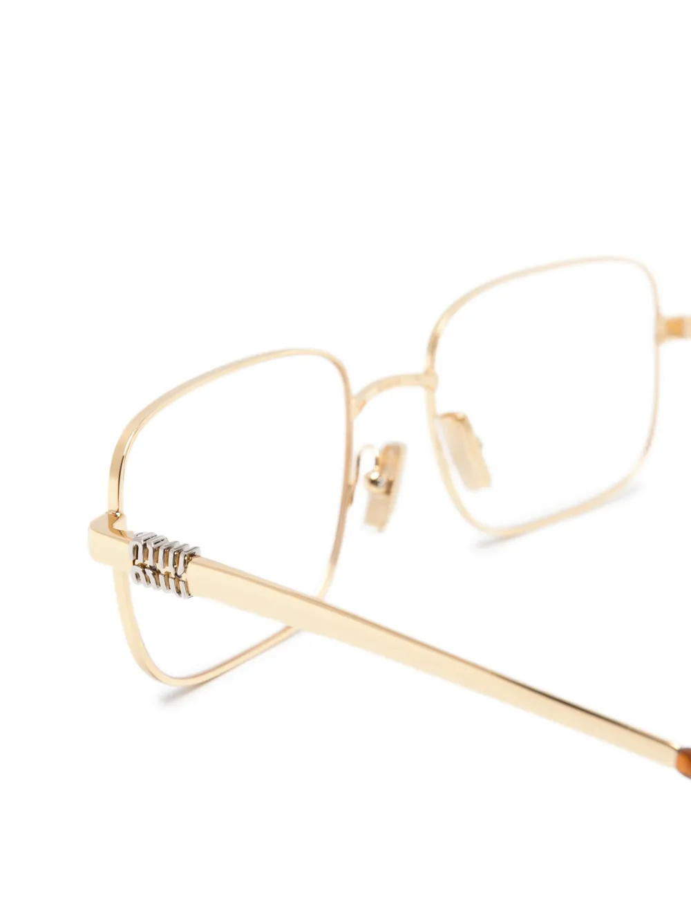 Miu Eyewear Bril met rechthoekig montuur en logo-plakkaat Goud