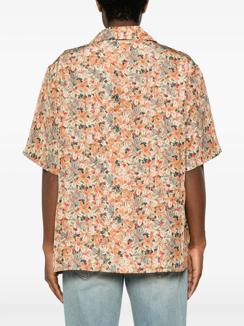 Valentino Garavani Button-down zijden overhemd met campkraag en bloemenprint Beige