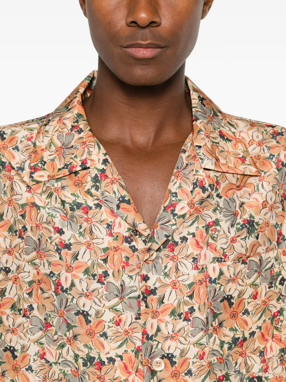 Valentino Garavani Button-down zijden overhemd met campkraag en bloemenprint Beige