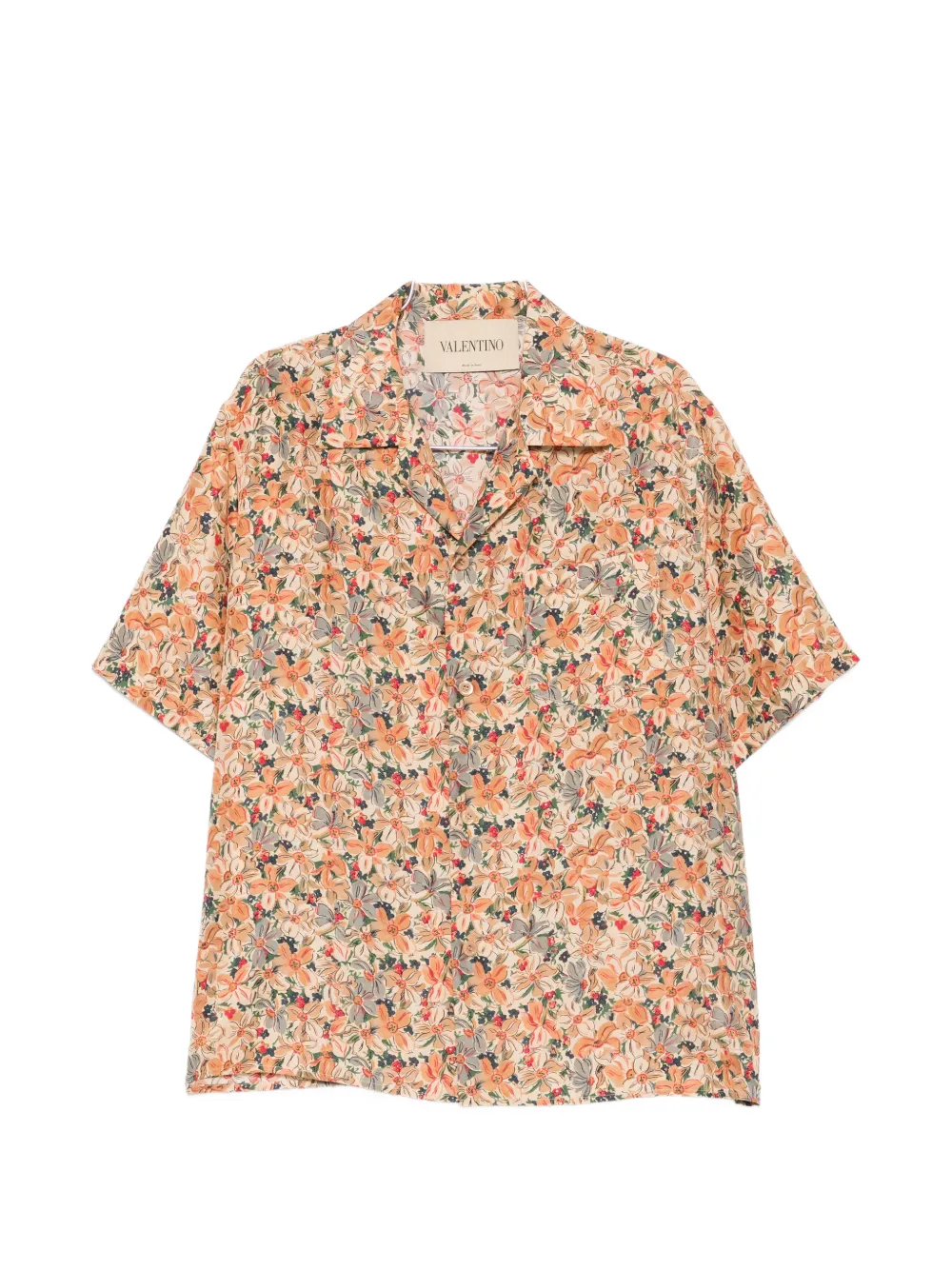 Valentino Garavani floral-print camp-collar button-down silk shirt - Neutrals